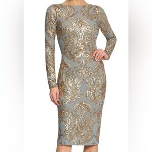 Dress the Population Sage and Gold Sequin Dress